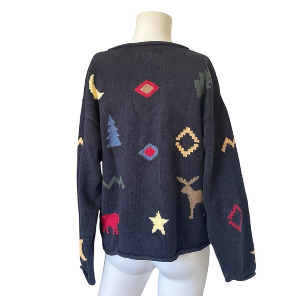 Vintage Y2K Knit Sweater Navy Blue Moose Moon Outdoor Womens Size Large L - Picture 2 of 10